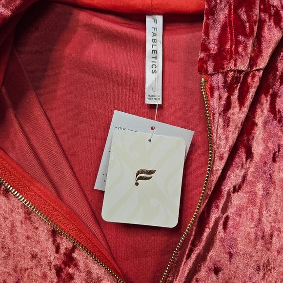 Fabletics Crushed Velour Full Zip Strawberry Red Crop Jacket Size Large - Picture 3 of 7